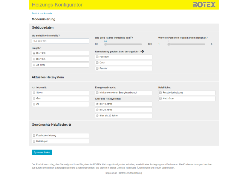 Rotex Heizungs Konfigurator FUF Internetagentur