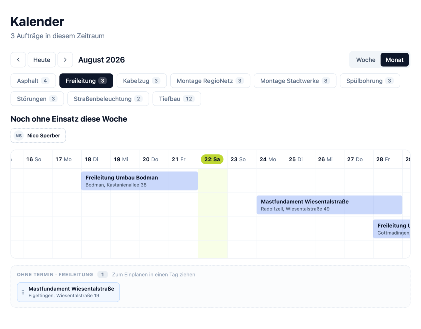 Kalender und Planungsgrafik in der App