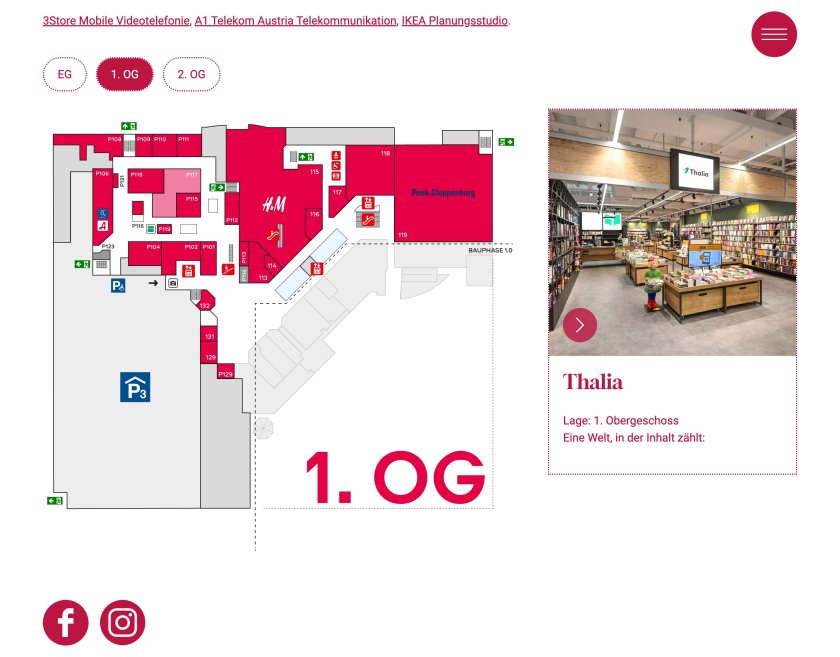 Website Einkaufszentrum Messepark, interaktiver Lageplan