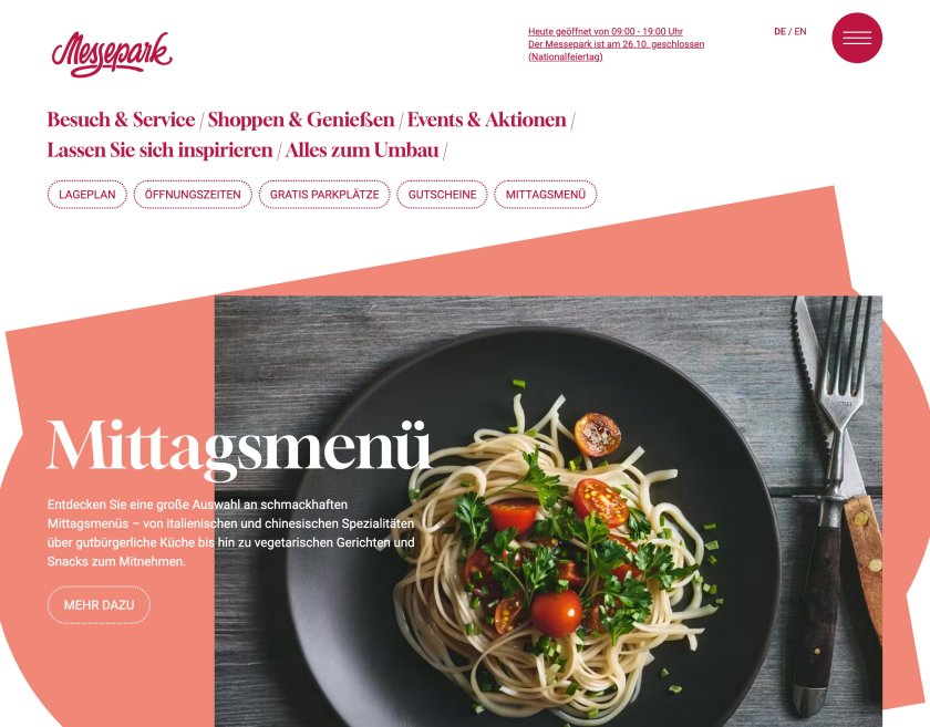 Website Einkaufszentrum Messepark Dornbirn, Startseite