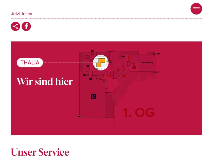 Website Einkaufszentrum Messepark, Lageplan auf der Shop-Seite